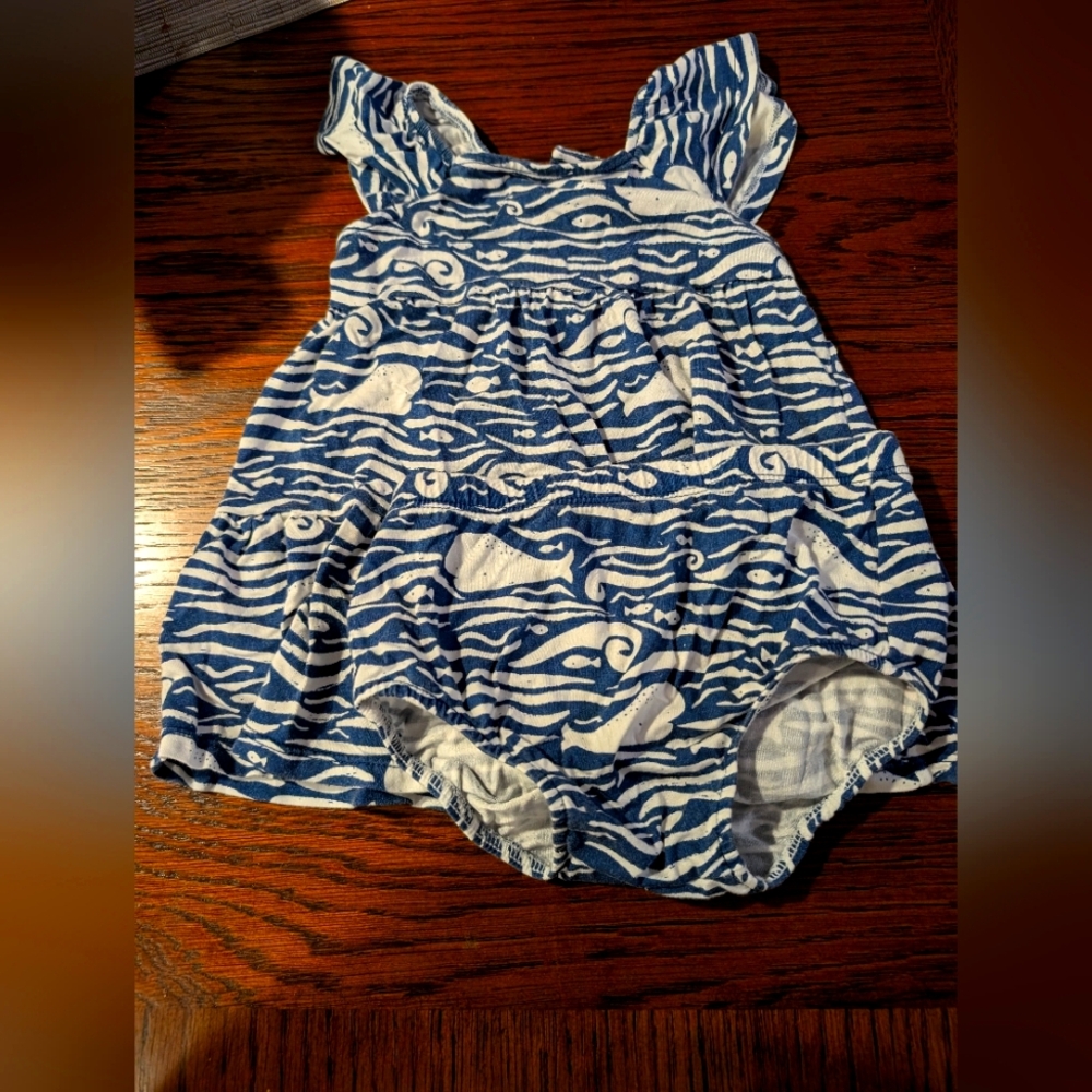Magnetic Me blue and white whale pattern dress 3-6 months